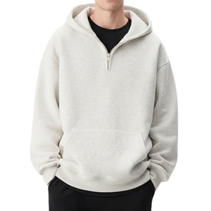 Sweat à capuche noir haut de gamme 100% coton avec fermeture éclair quart de tour pour homme, veste d'hiver respirante et à séchage rapide - Product Image 5