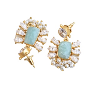 Boucles d'oreilles en laiton de qualité supérieure pour l'exportation, en gros, avec zircon et pierre naturelle, finition laiton antique, sans nickel, durables - Product Image 6
