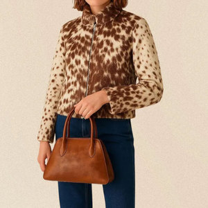 Vestes en cuir d'hiver pour femmes de haute qualité, en cuir de vache véritable, respirantes, imperméables, veste en cuir d'hiver à motif diamant - Product Image 1