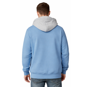 Sudadera con capucha para hombre de dos tonos, azul cielo con contraste gris jaspeado, estilo urbano, peso pesado, venta al por mayor personalizada - Product Image 2