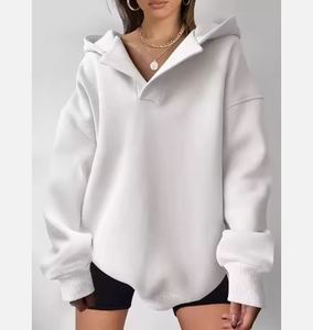 Sudadera con Capucha Extra Grande para Mujer, Color Sólido, Hombros Caídos, Manga Larga, Tejido de Algodón, Ropa de Otoño - Product Image 5