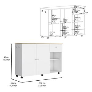 White/Pine <b>Kitchen</b> Island Cart with One Drawer Double Door Cabinet Six Carter Eight <b>Shelves</b> Six Interior and Two External - Product Image 4