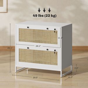 Armadietto Portadocumenti Boho a 2 Cassetti con Serratura e Barra Appendiabiti Regolabile per Formati Letter, A4 e Legal - Assemblato - Product Image 3