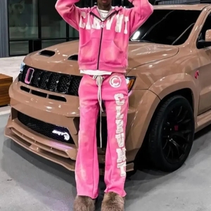 Ensemble de survêtement rose à capuche, sweat-shirt et pantalon de survêtement en molleton longs, imprimé lettres, streetwear unisexe adulte, tenue décontractée d'hiver - Product Image 6