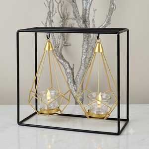 Geometric Iron Candle <b>Lanterns</b> Black Frame Hanging <b>Tea</b> <b>Light</b> Holders For Home Decoration Wedding - Product Image 1