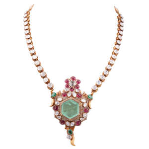 Collar Majestic Maharani Emerald Gajaah de plata 925 con diamantes Polki, rubíes y esmeraldas, acabado en oro, joyería nupcial real para mujer. - Product Image 3