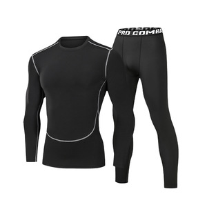 Conjunto Deportivo de 2 Piezas para Hombre, Adulto, Manga Larga, Compresión, Patrón Geométrico, Secado Rápido, Transpirable, Ajuste Ceñido, para Gimnasio y Fitness - Product Image 1