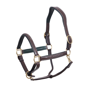 Cabestro de Cuero Genuino Premium para Caballo con Cabezal Acolchado, Costuras Decorativas, Herrajes de Latón Ajustables, Cabestro Ecuestre Duradero - Product Image 1