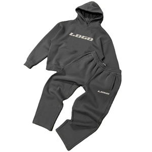 Vente en gros de sweats à capuche lourds pour hommes ensemble de pantalons de survêtement baggy survêtement ensemble de jogging surdimensionné gris Streetwear 100% coton décontracté - Product Image 1