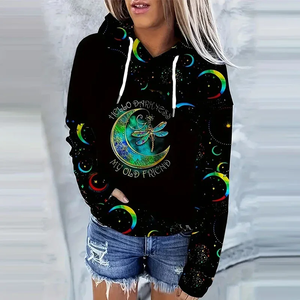Sweat-shirt à capuche décontracté à manches longues avec cordon de serrage et imprimé lune, vêtements pour femmes - Product Image 6