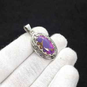 Colgante de Turquesa Cobre Púrpura, Plata de Ley 925, Hecho a Mano, Estilo Boho, Delicado, con Piedra Preciosa Natural, Regalo de Joyería - Product Image 4