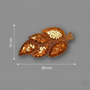 Bandeja de Madera Hecha a Mano con Forma de Hoja y Compartimentos, Bandeja para Aperitivos y Frutos Secos, Decorativa, de Lujo, Multiusos - Product Image 2