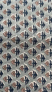 ผ้าฝ้ายพิมพ์ลายดอกไม้สีเทาแบบแฮนด์บล็อก |   วัสดุสำหรับวิ่งบูต้าขนาดเล็ก สีฟ้าและสีชมพู - Product Image 3