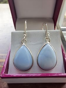 Boucles d'oreilles pendantes en argent sterling et agate bleue, bijoux artisanaux en pierres précieuses, design élégant pour femmes, vente en gros, export - Product Image 4