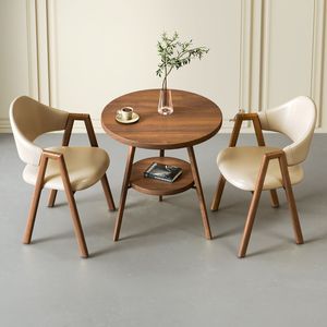 Modern Luxury Round Faux Marble Coffee <b>Table</b> with Double Tier and Black Metal Frame for Living Room Cafe Apartment - Product Image 2