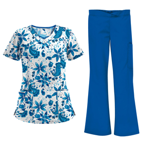 Conjunto de Uniformes Médicos con Estampado Floral, Estilo Moderno, Alta Calidad, Diseño Personalizado por Sublimación, Precio al por Mayor, Uniformes para Hospital - Product Image 1