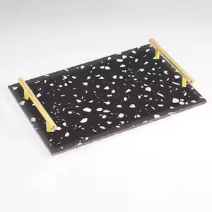 <b>Black</b> Marble <b>Tray</b> with Metal handle Latest Design Food <b>Serving</b> Use Metal <b>Tray</b> - Product Image 4