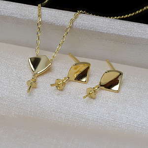 Pendientes de Plata de Ley S925 con Cadena Lisa y Diamantes, Collar Personalizado para Mujer, Accesorios de Perlas DIY, Pendientes de Plata Vacíos de Moda - Product Image 1