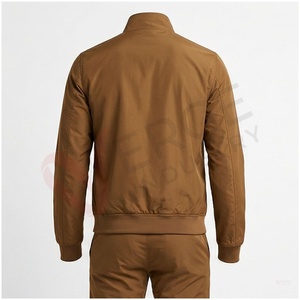 Conjunto Deportivo Marrón para Hombre, Manga Larga, Cuello Alto, Cierre de Cremallera Frontal, Color Sólido, Transpirable, Corte Regular, Ropa Casual de Otoño - Product Image 2