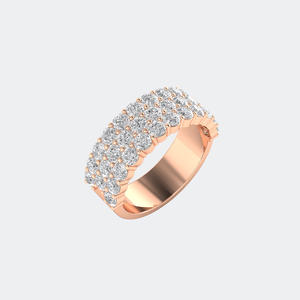 2.30CTW Round Cut Diamond Triple Row Statement <b>Ring</b> Pave <b>Set</b> Solid Gold Wide Band Wedding Anniversary Jewelry Gift <b>for</b> <b>Women</b> - Product Image 2