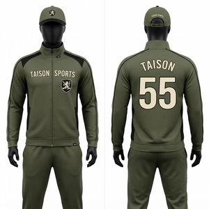 Traje de Entrenamiento de Hockey sobre Césped Unisex para Invierno, 300 GSM, Tela de Tricot de Poliéster Premium, con Capucha, Color Verde Oliva, Paneles Laterales Negros, Personalizado en la Parte Delantera - Product Image 1