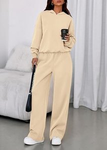 Conjunto de Sudadera con Capucha de 2 Piezas para Mujer, Color Sólido, Corte Holgado, Informal, Pantalones de Manga Larga, 100% Algodón, Felpa, Transpirable, Invierno - Product Image 6