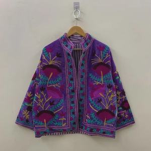 Purple Suzani Embroidery <b>Velvet</b> <b>Jacket</b> Vintage Boho Coat Unisex Winter <b>Jacket</b> Ethnic Chic Outerwear - Product Image 1