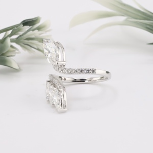 Luxury <b>White</b> Gold Marquise Cut lab Grown Diamond Bypass Ring Classic Botanical Leaf <b>Wrap</b> Spiral Band Fine Jewelry For Women - Product Image 2