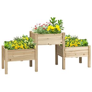 3pc rialzato in legno da giardino Box Set Design a due livelli con fori di drenaggio naturale per pianta Stand - Product Image 1