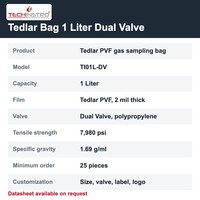 Sac d'échantillonnage de gaz TECHINSTRO Tedlar 1 litre avec film PVF et double valve, étanche pour l'échantillonnage d'air, de COV et de gaz du sol