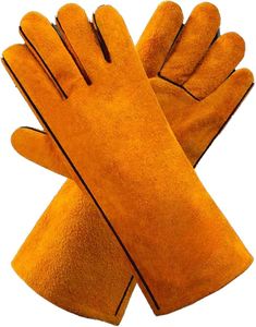 Gants de soudage en cuir véritable rouge de haute qualité à manchette longue, avec pouce en cuir, pour soudage TIG/MIG, anti-coupure, doublure en coton - Product Image 5