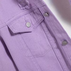 เสื้อแจ็คเก็ตผ้าแคนวาสทรงใหม่ทันสมัยสำหรับสุภาพบุรุษ สีม่วง ดีไซน์ขาดๆ ระบายอากาศได้ดี ไซส์พลัส เสื้อคลุมผู้ชาย โลโก้ด้านหน้า กันลม เป็นมิตรกับสิ่งแวดล้อม - Product Image 4