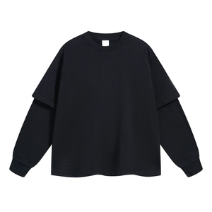 New arrival Layered Long Sleeve Distressed T Shirts Men Vintage Washed Cotton Double Layer Hip Hop Blank Plain Men's T-shirts - Product Image 2