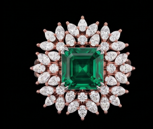 Green Emerald Cut Zircon <b>Ring</b> Halo Bridal Jewelry for Wedding Anniversary Party Gift - Product Image 3