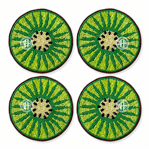 Ensemble de sous-verres perlés motif palmier tropical, rond, à paillettes, pour boissons, décoration de table de bar de plage estivale, support de luxe pour tasses et verres, vente en gros B2B - Product Image 6