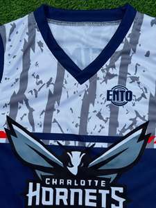 Ensemble <span class=keywords><strong>de</strong></span> maillots <span class=keywords><strong>de</strong></span> <span class=keywords><strong>basket</strong></span>-ball ENTO <span class=keywords><strong>Charlotte</strong></span> <span class=keywords><strong>Hornets</strong></span>, sublimé, blanc, rayé marine, col en V, sans manches, séchage rapide, unisexe, adulte - Product Image 3
