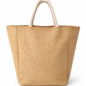 Eco Friendly Jute Tote <b>Bag</b> with Rope Handle Reusable Shopping <b>Beach</b> <b>Bag</b> <b>Large</b> Capacity Natural Fiber Tote - Product Image 1