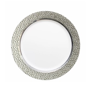 Assiettes de présentation rondes en métal argenté martelé élégantes et luxueuses pour la décoration de tables de mariage, d'événements et d'hôtels, en promotion - Product Image 2