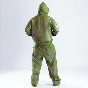 ชุดฮู้ดดี้ผ้าเฟรนช์เทอร์รี่ลายปักสไตล์วินเทจสำหรับผู้ชาย พร้อมกางเกงขายาวซิปแบบหนาพิเศษสำหรับฤดูหนาว - Product Image 2