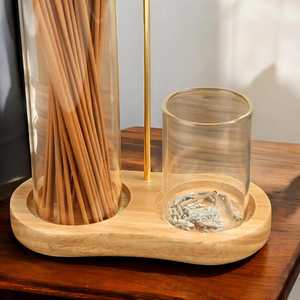Soporte artesanal invertido para varillas de incienso con clip de latón, recogedor de cenizas de vidrio, base de madera y tubo de almacenamiento, para decoración de mesa y hogar, ideal como regalo. - Product Image 6