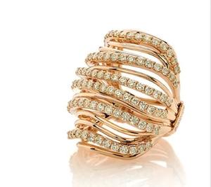 แหวนค็อกเทลประดับเพชรหลายแถว ทองคำ 18K สีโรสโกลด์ วงกว้าง เครื่องประดับชั้นดี ของขวัญแต่งงานสำหรับผู้หญิง - Product Image 2