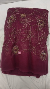 Light Green Net Fabric Heavy Floral Embroidery Zari <b>Sequins</b> Work Designer <b>Material</b> for Lehengas Sarees Gowns Kurtis Party Wear - Product Image 2