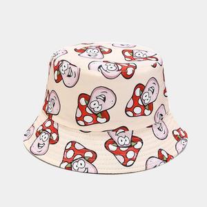 Unisex Bucket <b>Hat</b> Cartoon Mushroom Print <b>Light</b> Blue Casual Spring Summer 56-58CM Polyester Canvas - Product Image 2