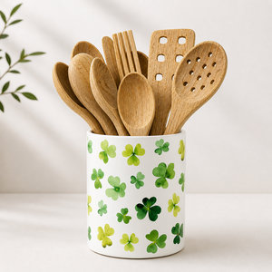 Hand Painted Stoneware <b>Utensil</b> <b>Holder</b> Spiral Pattern Cut Rim Design Durable Heat Resistant <b>Kitchen</b> Counter Storage Organizer - Product Image 5