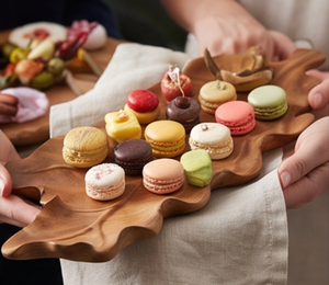 Assiette décorative en bois faite à la main en forme de feuille, grain de bois naturel, design élégant, vaisselle pour la maison, les mariages, les événements et les restaurants - Product Image 5