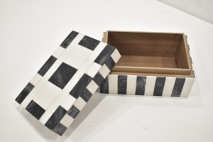 Premium Black & White Checkered Resin Storage <b>Box</b> with Striped Base Decorative Tabletop Organizer with Lid - Product Image 5