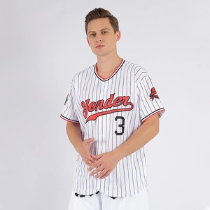 Camisa de beisebol autêntica OMMiZ masculina personalizada, antibacteriana, de alta qualidade, branca com listras vermelhas e pretas. - Product Image 5