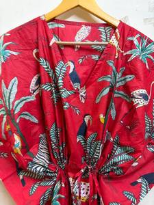 100% Cotton Jungle Safari Straight Floral Print <b>Kaftan</b> Dress <b>Beach</b> Cover up Boho Resort Wear Women's Summer Maxi - Product Image 3