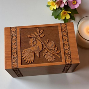 Handcrafted Wooden Cremation Urn | Scorpion Carving, Floral Border <b>Memorial</b> <b>Keepsake</b> by AYAANS - Product Image 5