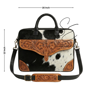 Western Cowhide Leather Laptop <b>Bag</b> Handmade Tooled Briefcase Messenger <b>Bag</b> for Men Women Hair On Hide Satchel Office <b>Work</b> <b>Bag</b> - Product Image 3